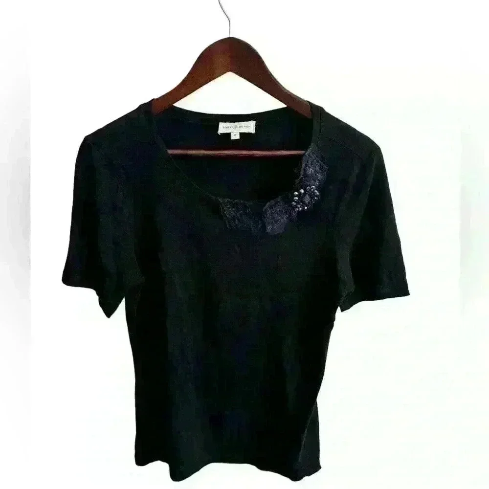 Tory Burch Marcelle Embellished T-shirt - Picture 1 of 7